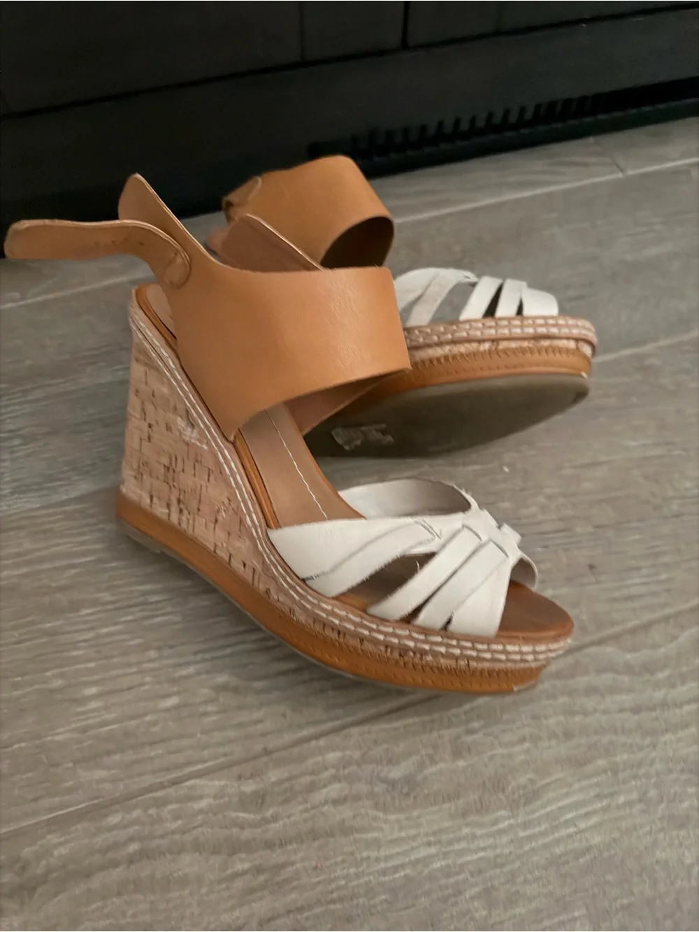 Dolce Vita Tan and Cream Wedge Sandals